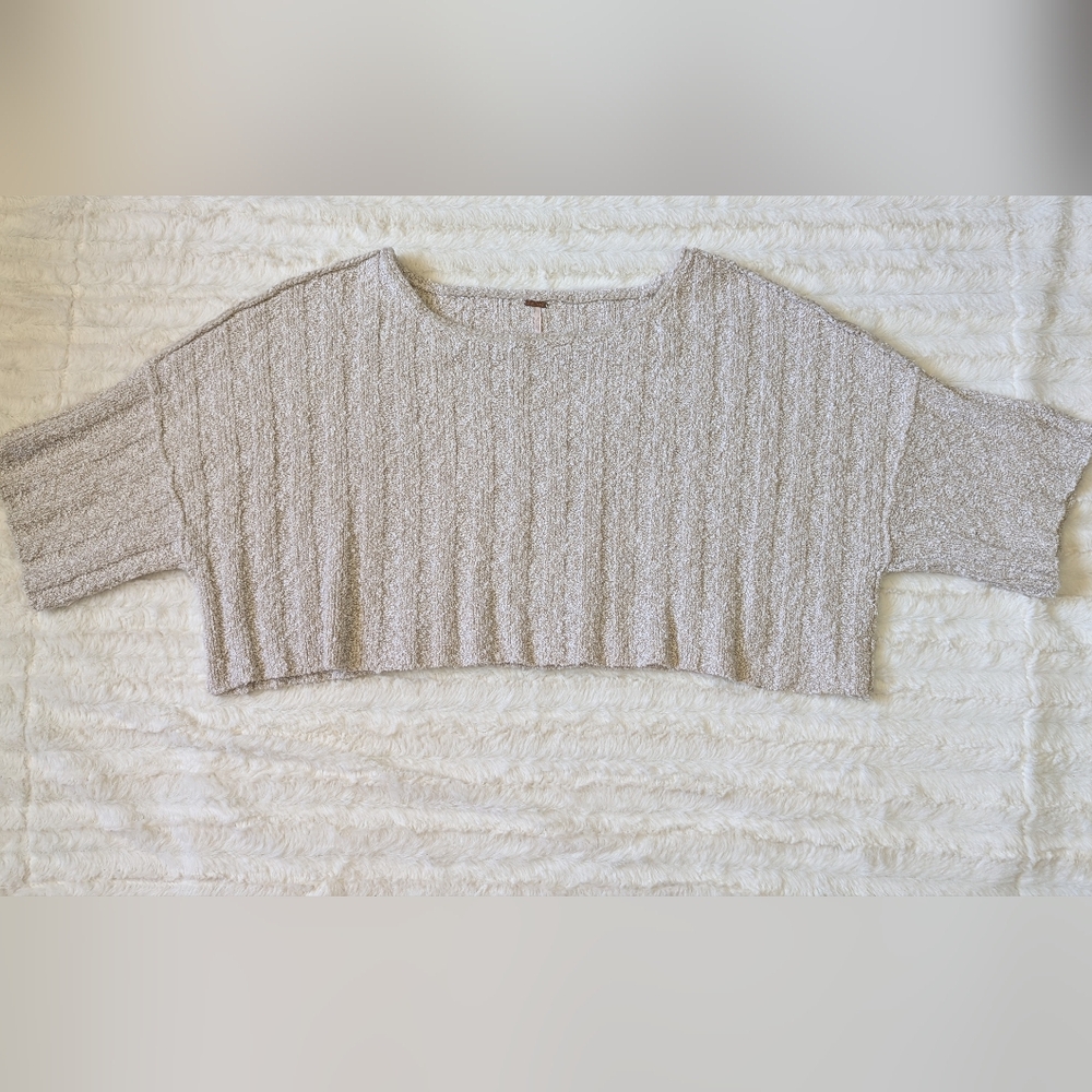 Free People Cream Tan Ribbed Crop Sweater